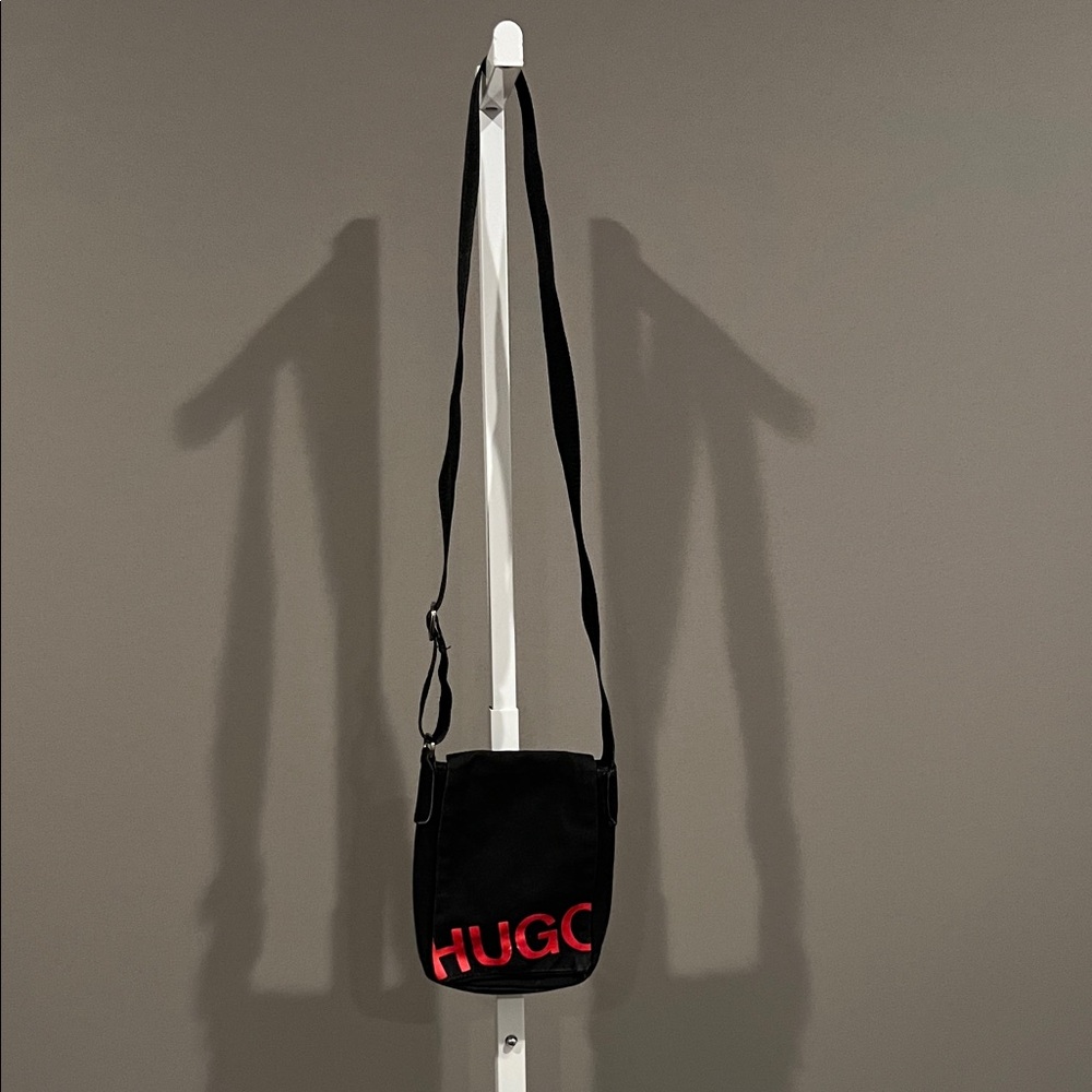 HUGO Black Messenger Bag with Red Logo